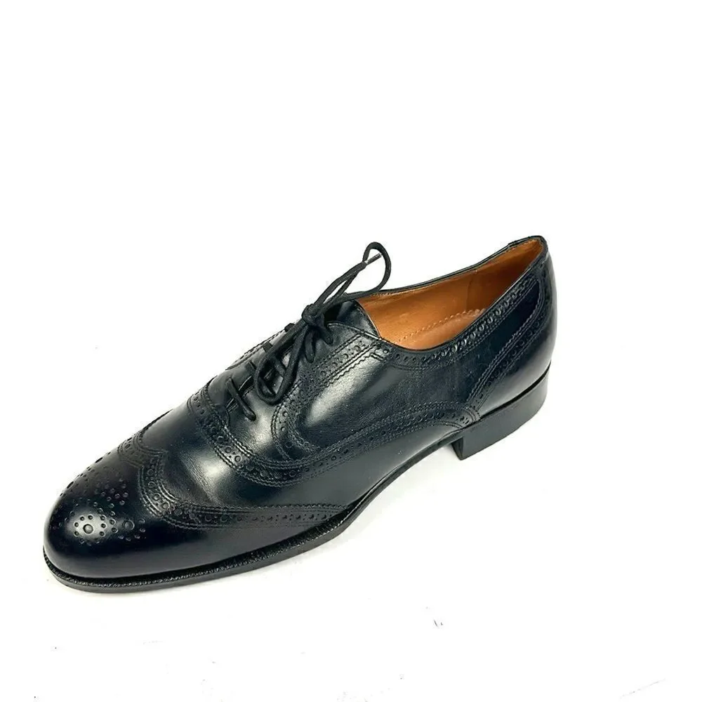 Bally Prestige Parawet Switzerland Leather Cap Toe Oxfords Black Wing Tips Shoes